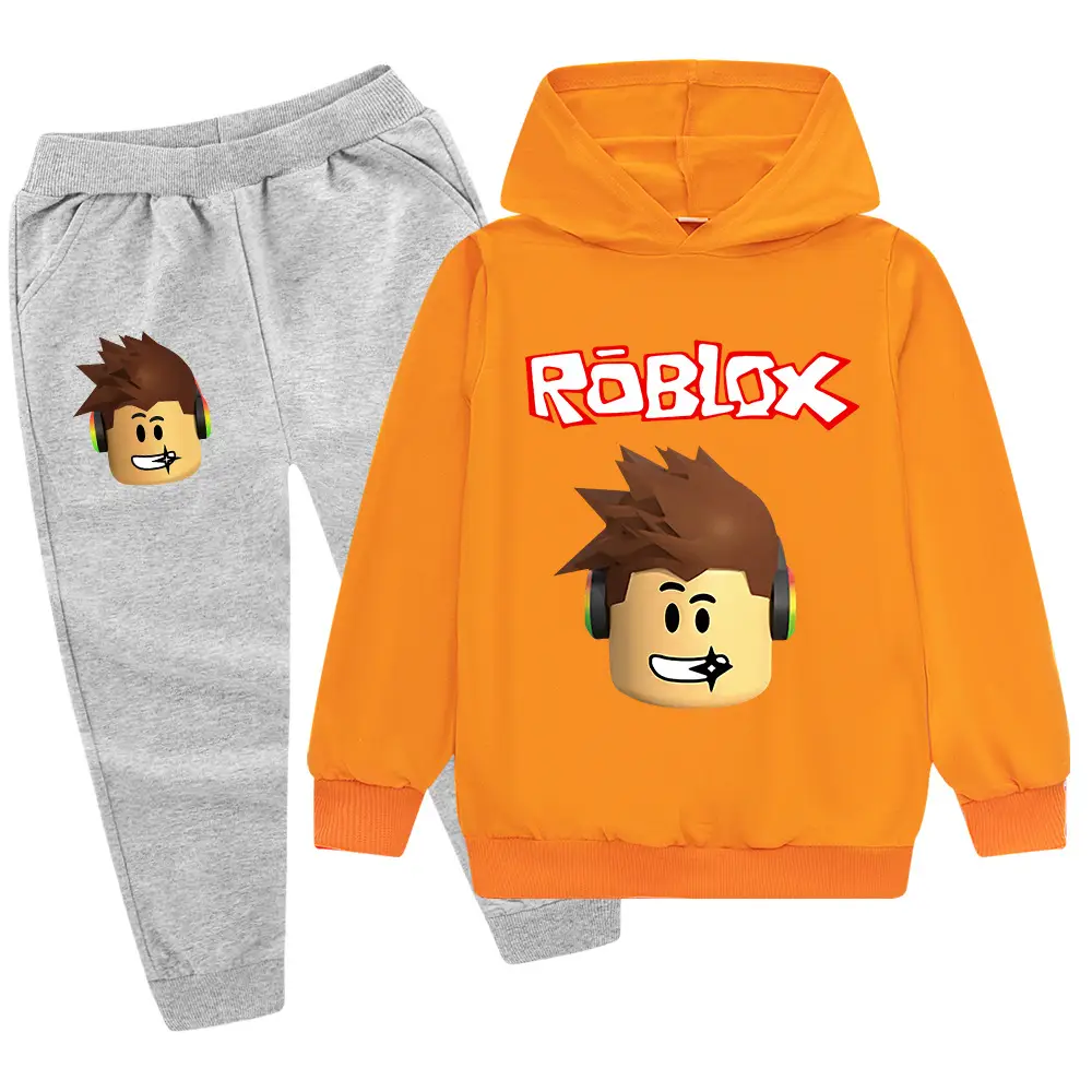 Roblox Kids Hoodie Pants Set Blue Black Cartoon Print