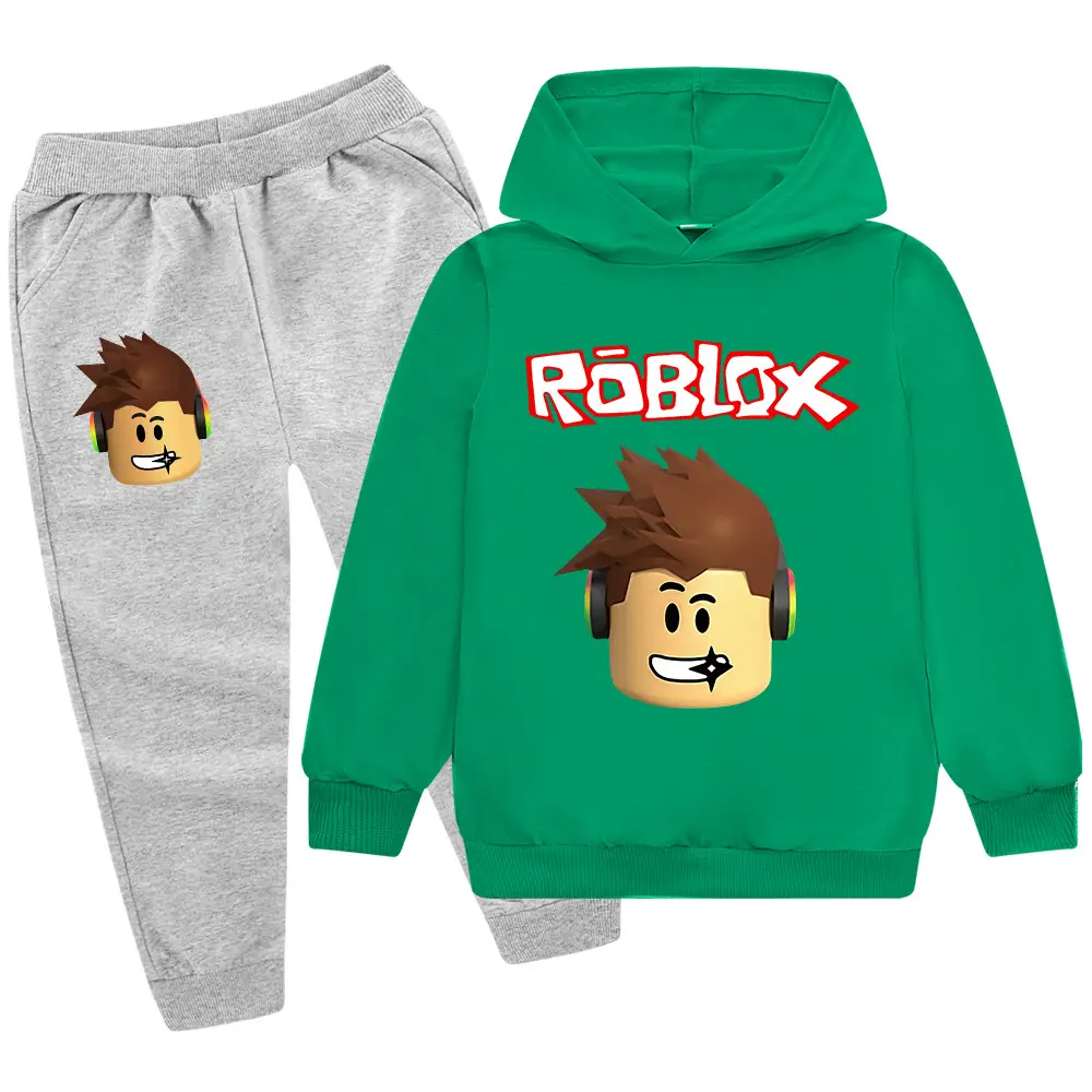 Roblox Kids Hoodie Pants Set Blue Black Cartoon Print