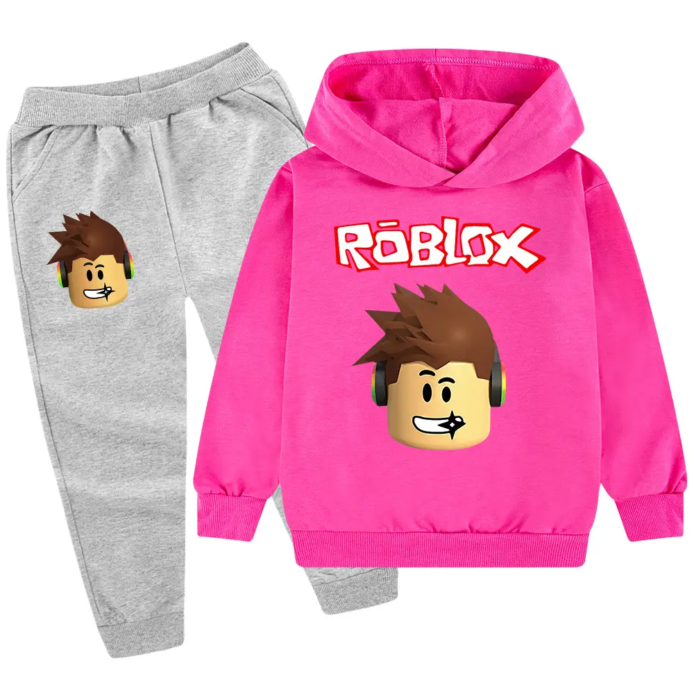 Roblox Kids Hoodie Pants Set Blue Black Cartoon Print
