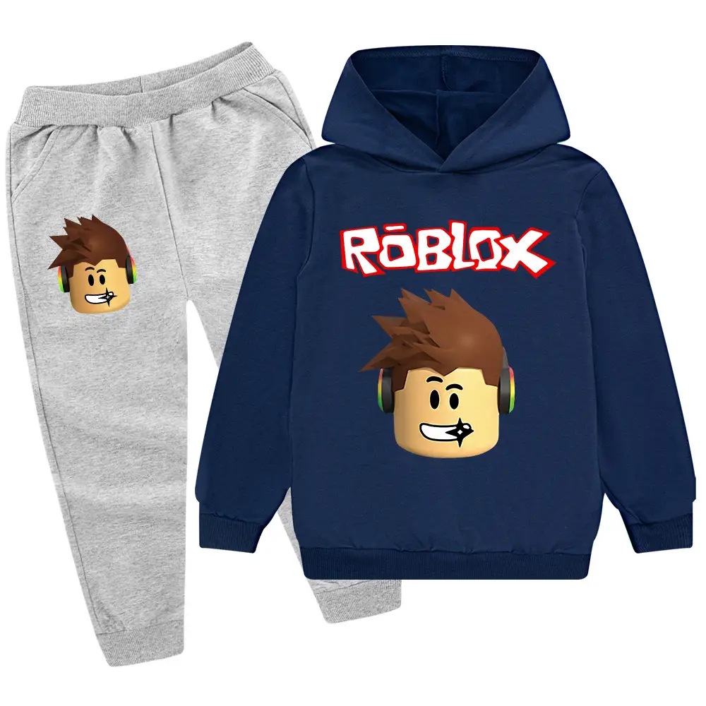 Roblox Kids Hoodie Pants Set Blue Black Cartoon Print — feature 19