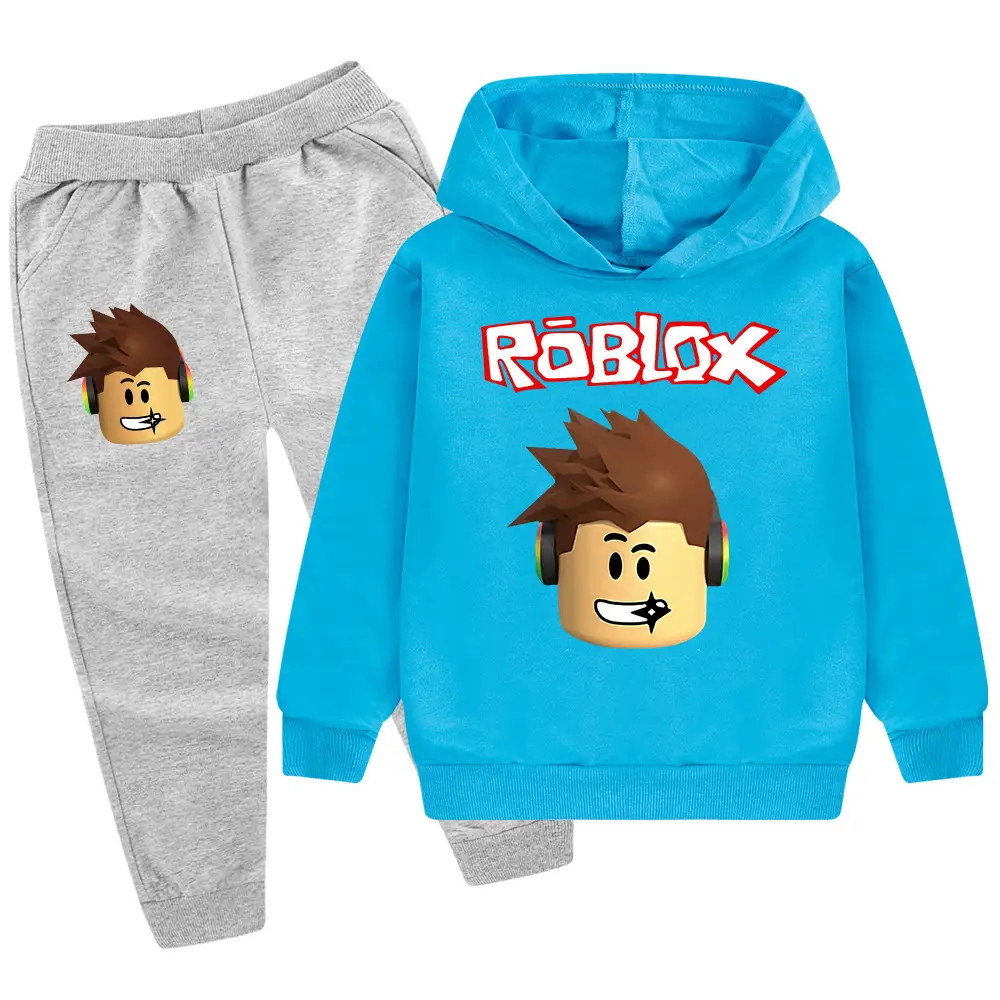 Roblox Kids Hoodie Pants Set Blue Black Cartoon Print — feature 23