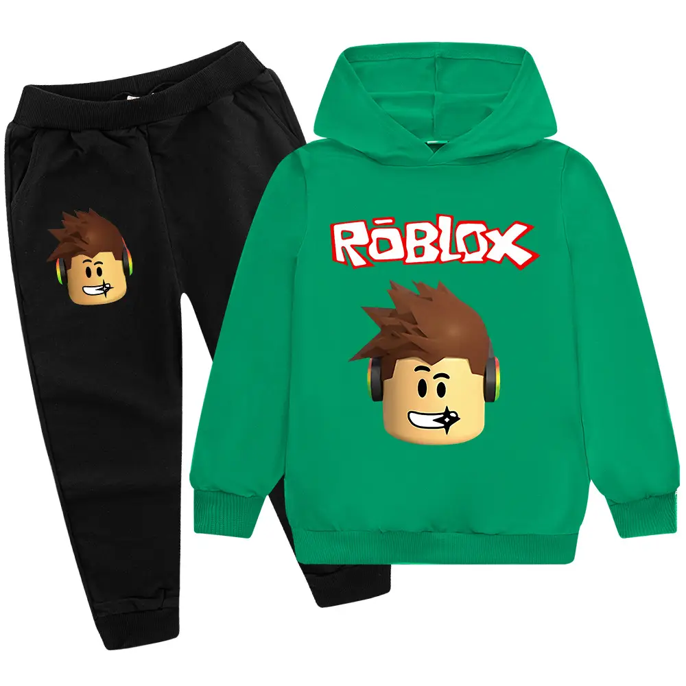 Roblox Kids Hoodie Pants Set Blue Black Cartoon Print