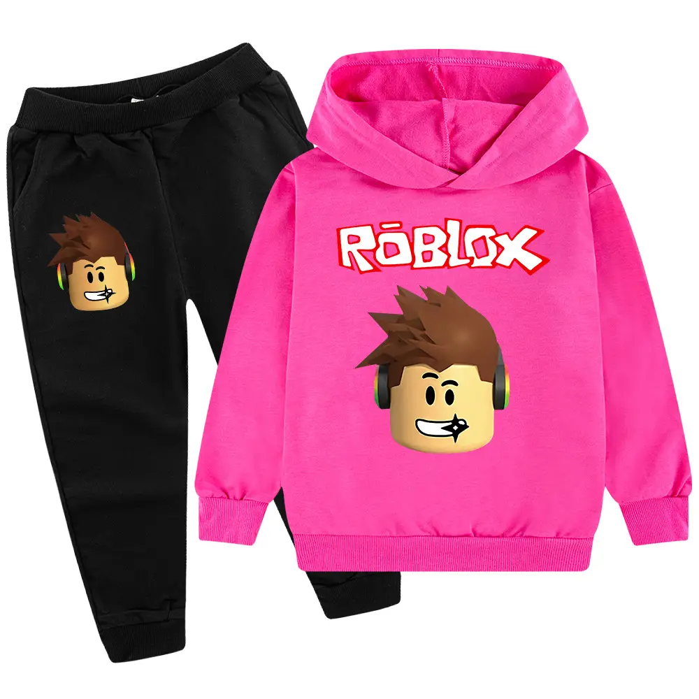 Roblox Kids Hoodie Pants Set Blue Black Cartoon Print