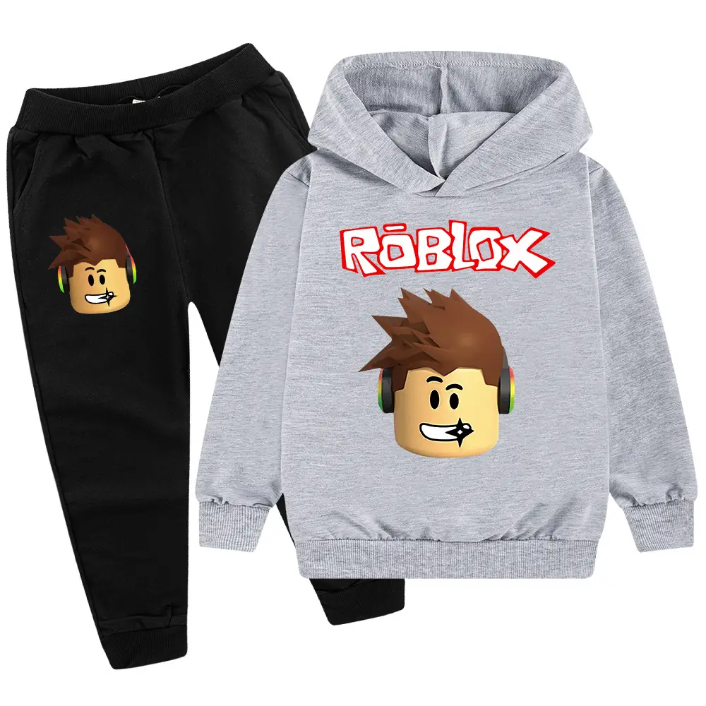 Roblox Kids Hoodie Pants Set Blue Black Cartoon Print