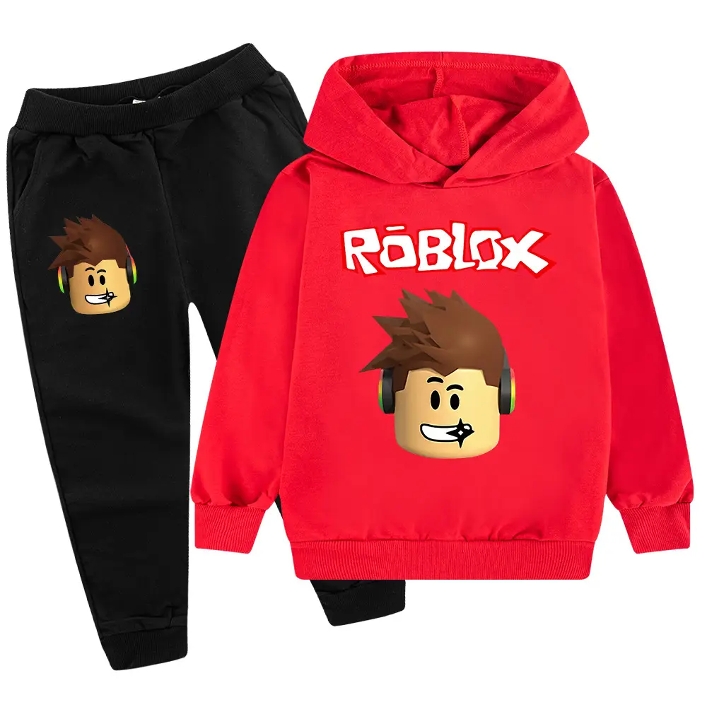 Roblox Kids Hoodie Pants Set Blue Black Cartoon Print