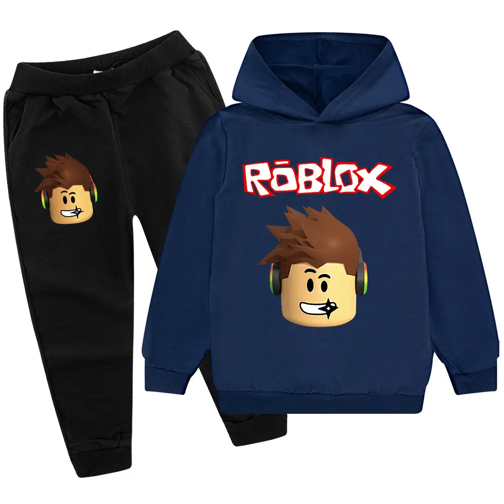 Roblox Kids Hoodie Pants Set Blue Black Cartoon Print