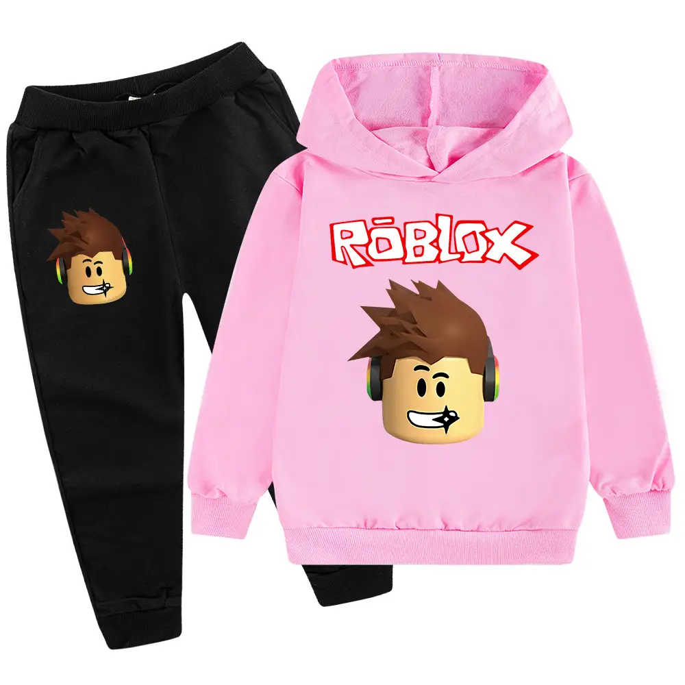 Roblox Kids Hoodie Pants Set Blue Black Cartoon Print
