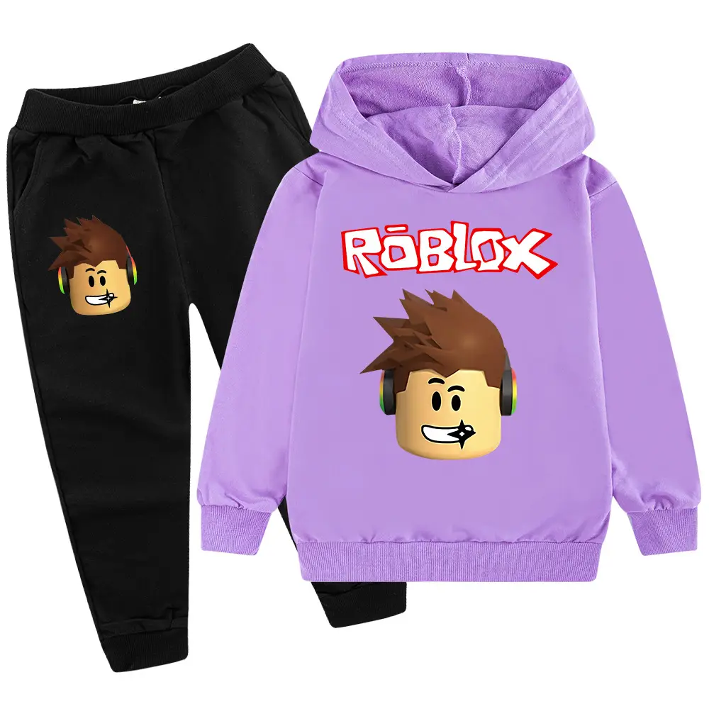 Roblox Kids Hoodie Pants Set Blue Black Cartoon Print