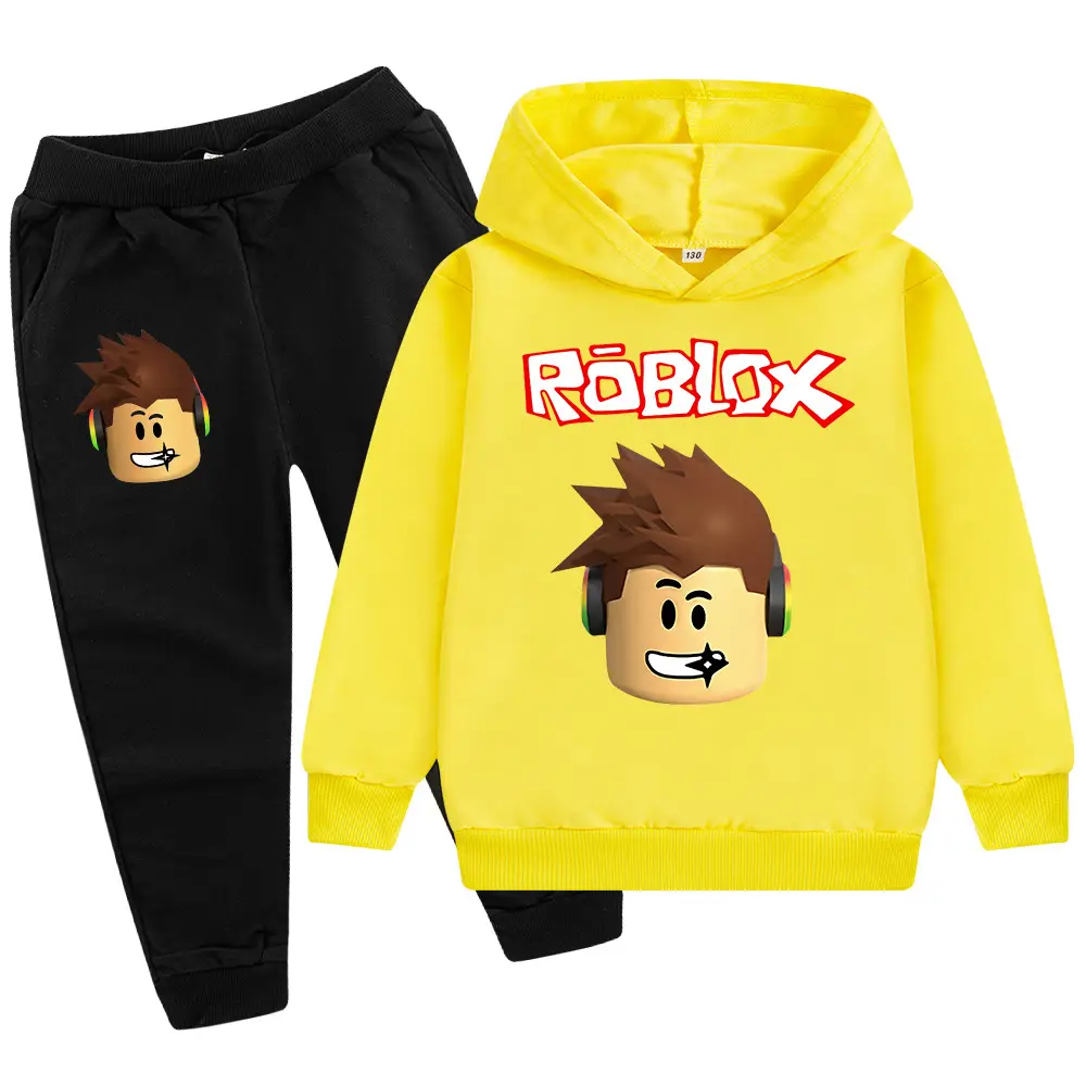 Roblox Kids Hoodie Pants Set Blue Black Cartoon Print