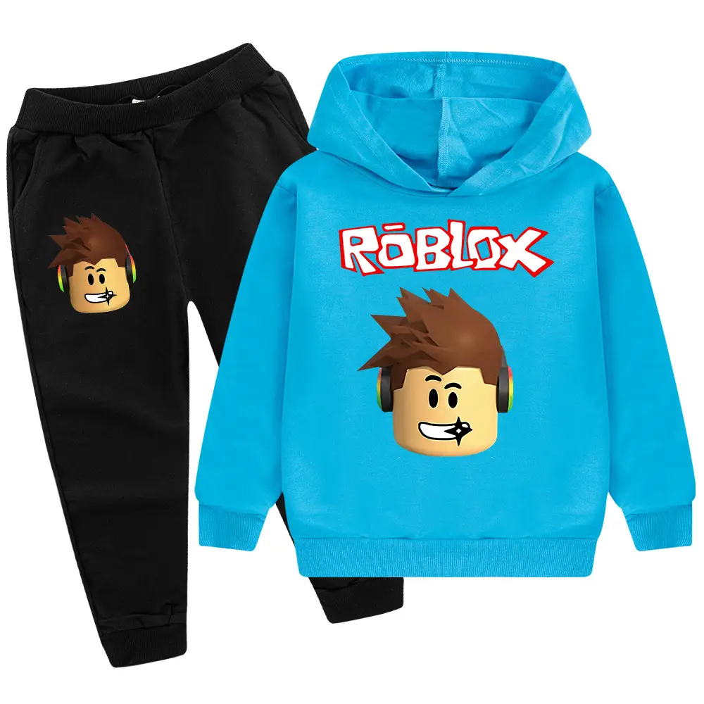 Roblox Kids Hoodie Pants Set Blue Black Cartoon Print