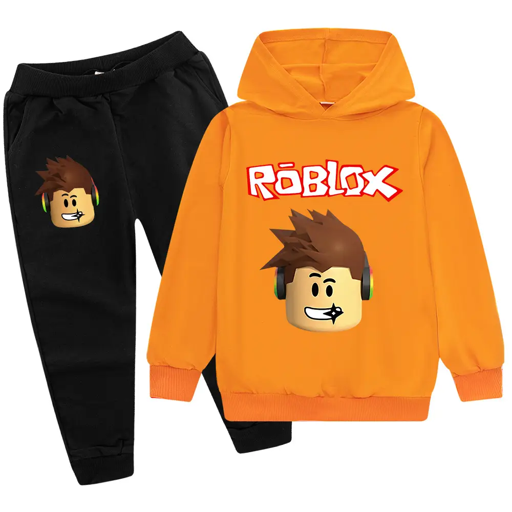 Roblox Kids Hoodie Pants Set Blue Black Cartoon Print