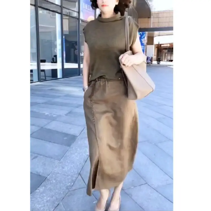 Korean Style Slim Fit High Waist Skirt Bottom Shirt Set