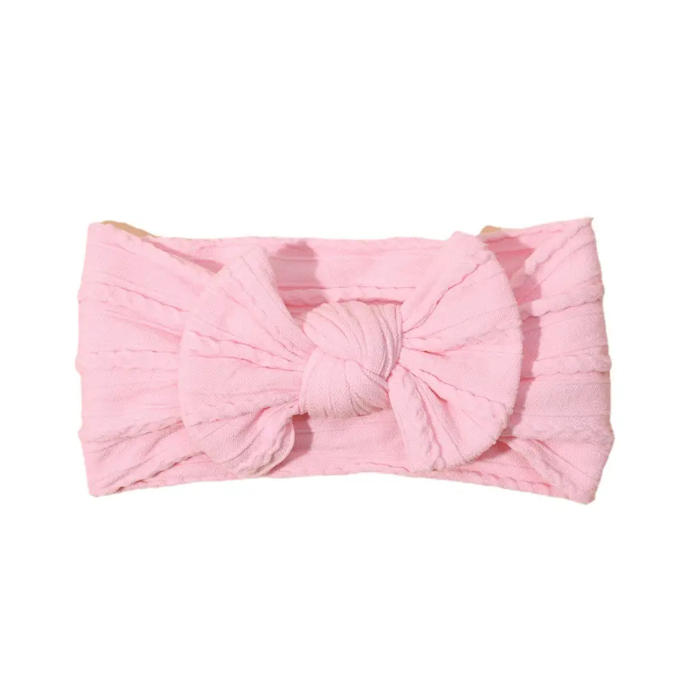 Newborn Baby Headband with Bow, Beige Nylon Jacquard - Image 29
