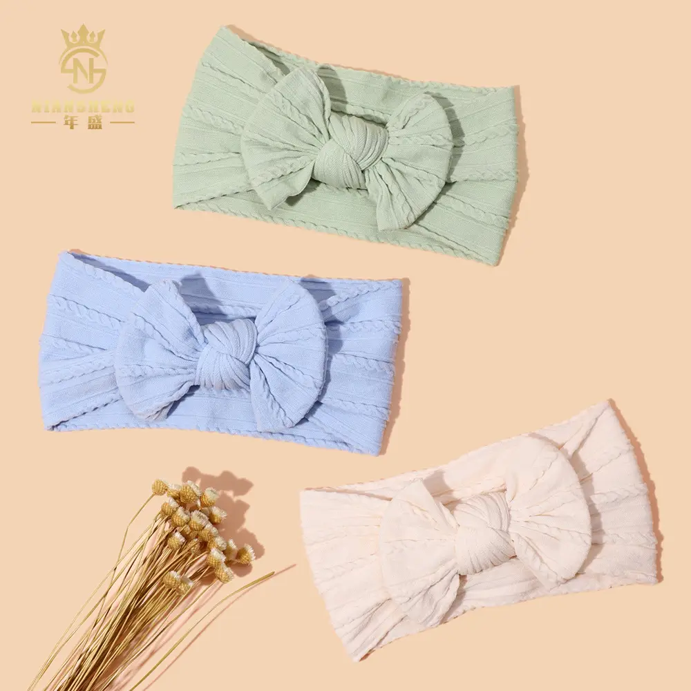 Newborn Baby Headband with Bow, Beige Nylon Jacquard — feature 5