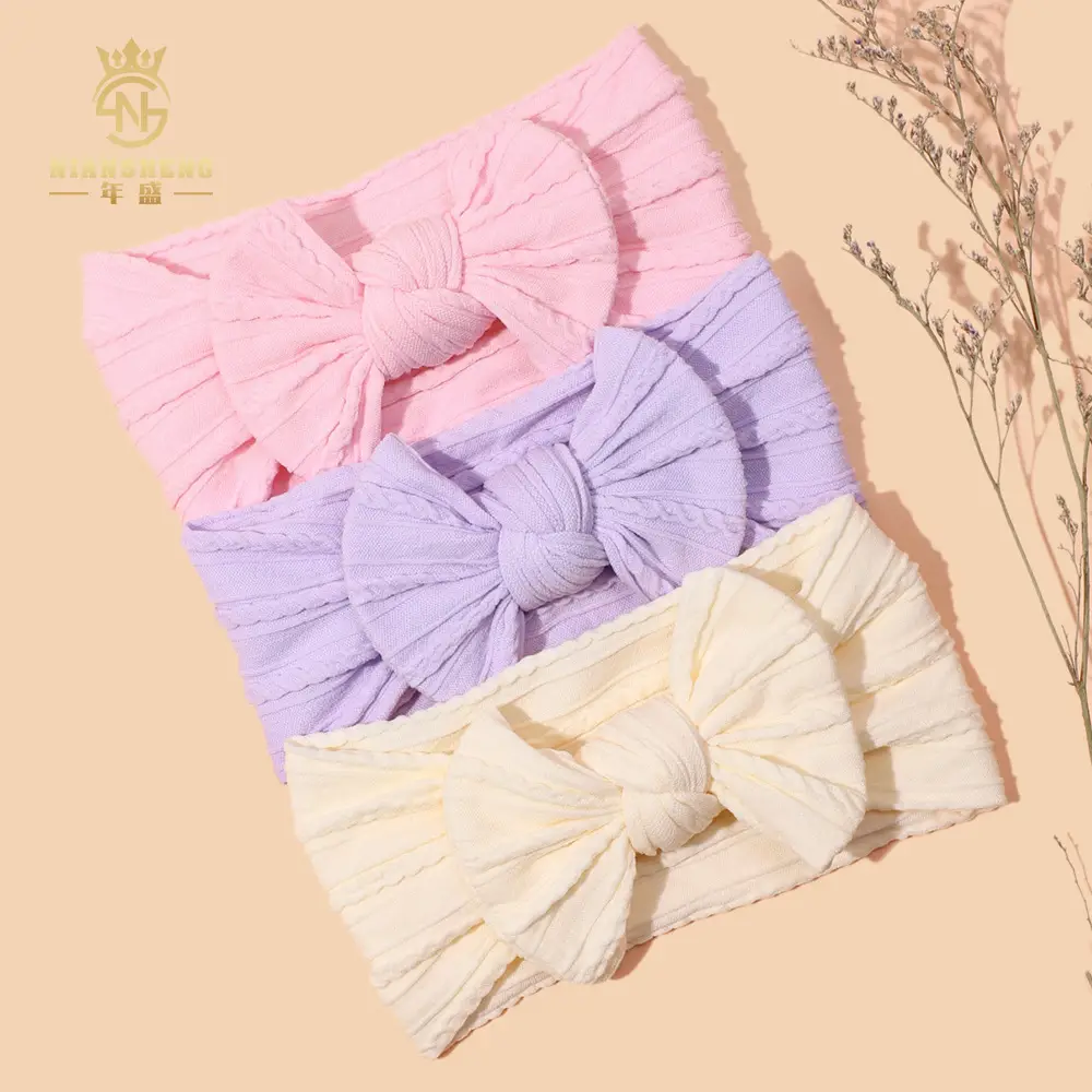 Newborn Baby Headband with Bow, Beige Nylon Jacquard — feature 6