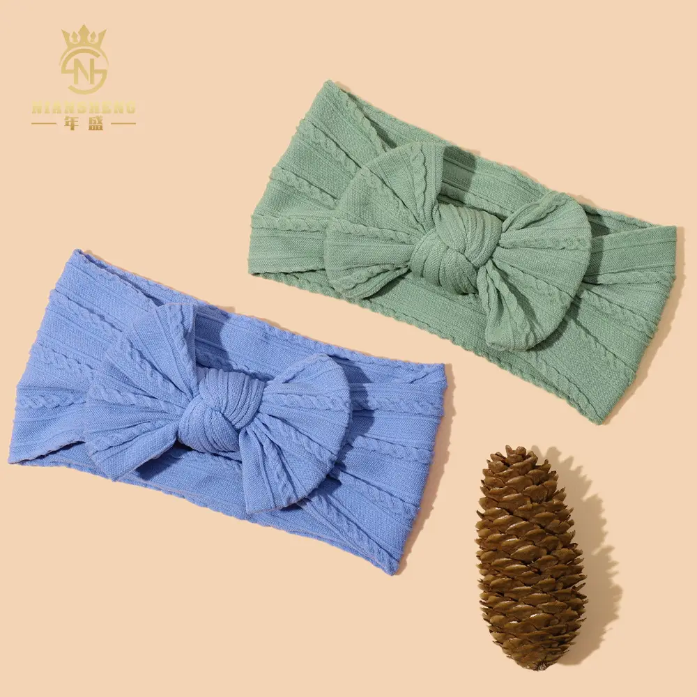 Newborn Baby Headband with Bow, Beige Nylon Jacquard — feature 7