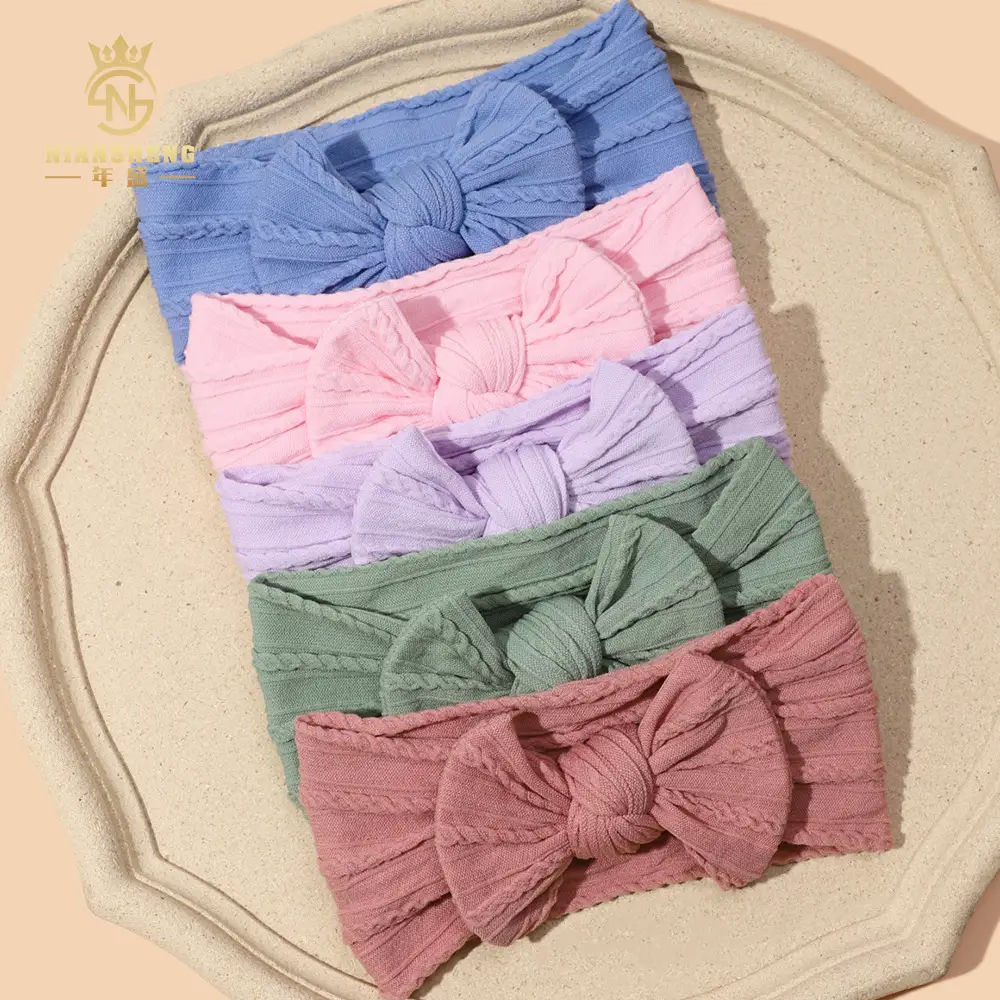 Newborn Baby Headband with Bow, Beige Nylon Jacquard — feature 8
