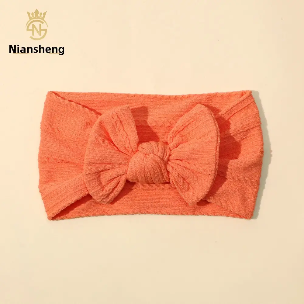 Newborn Baby Headband with Bow, Beige Nylon Jacquard - Image 15