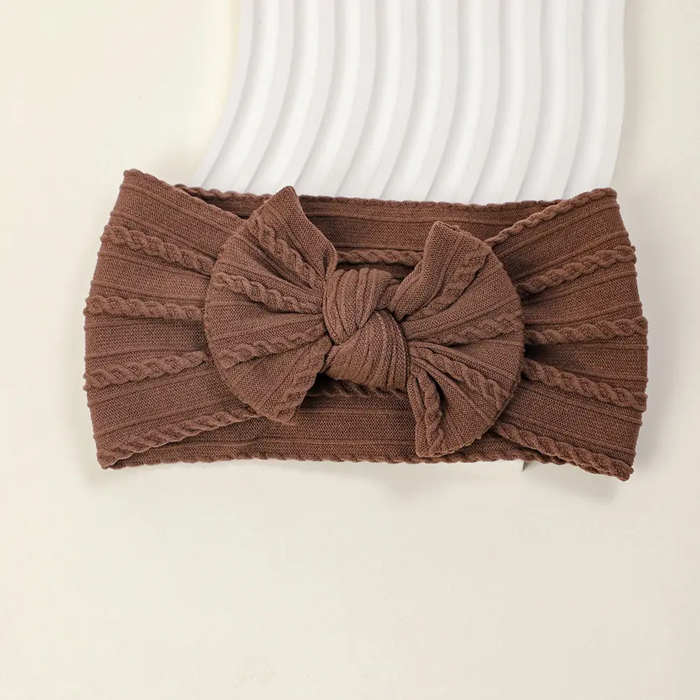 Newborn Baby Headband with Bow, Beige Nylon Jacquard - Image 16