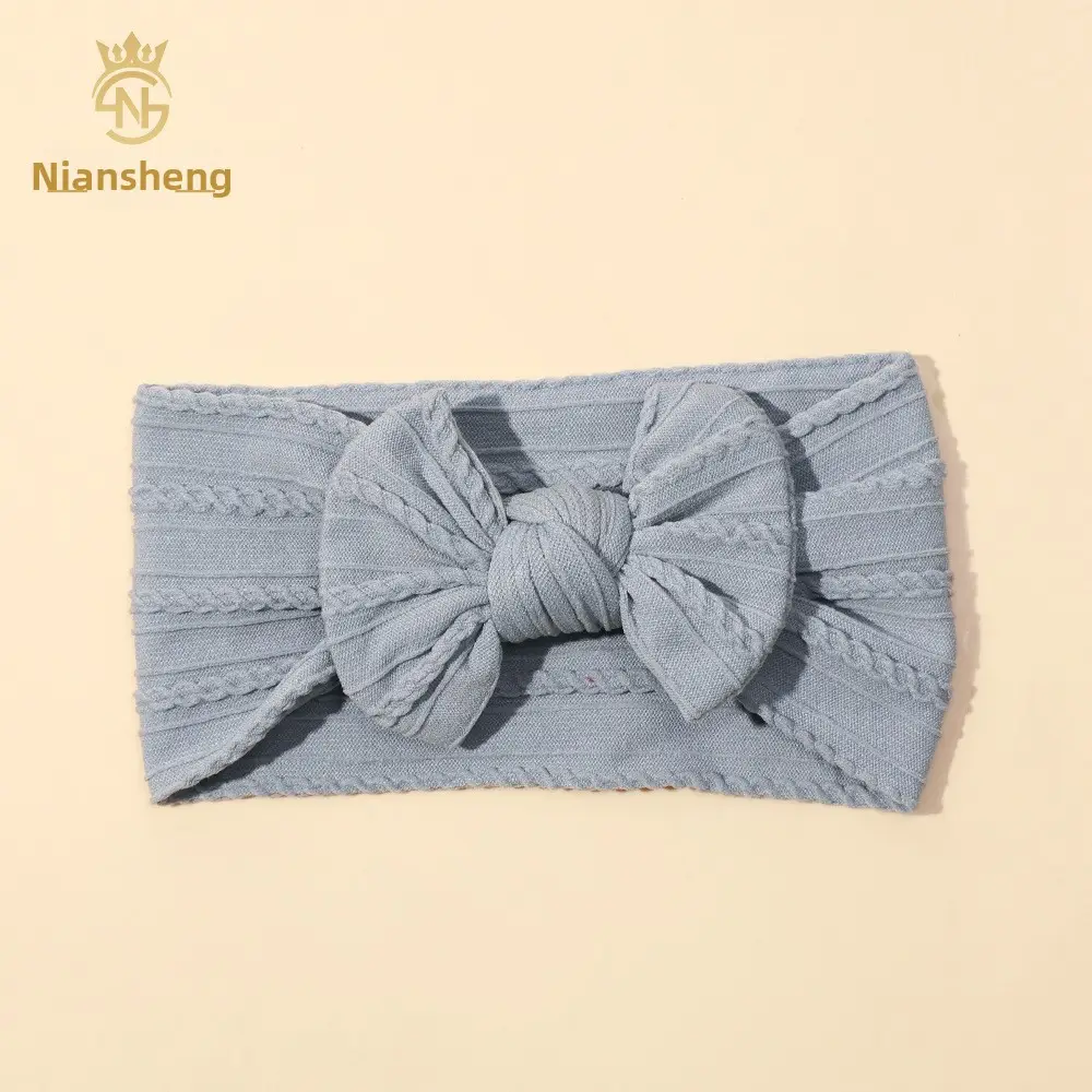 Newborn Baby Headband with Bow, Beige Nylon Jacquard - Image 18