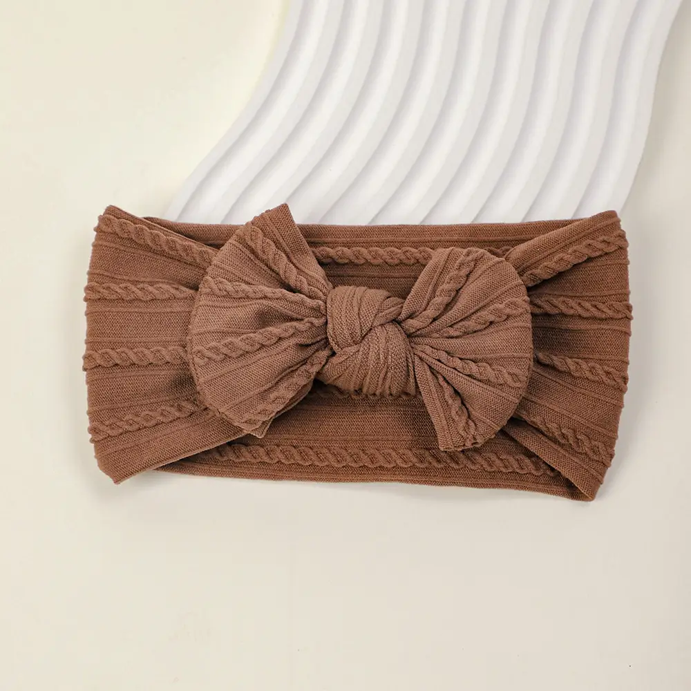 Newborn Baby Headband with Bow, Beige Nylon Jacquard - Image 20