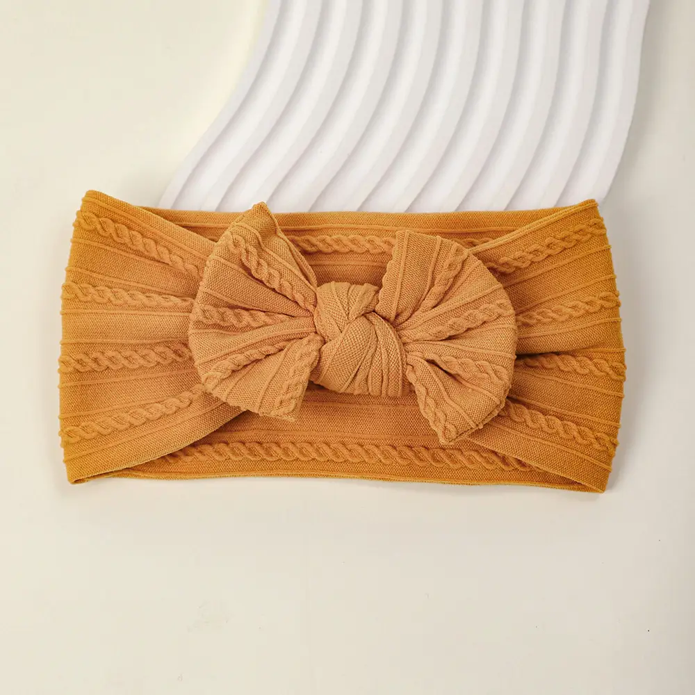 Newborn Baby Headband with Bow, Beige Nylon Jacquard - Image 22