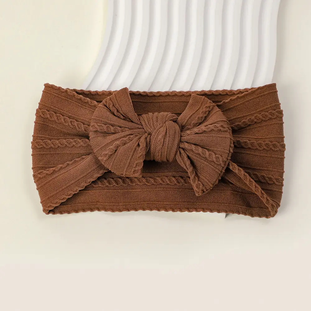 Newborn Baby Headband with Bow, Beige Nylon Jacquard - Image 23