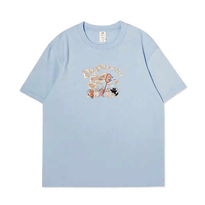 Men Cartoon Printed Cotton T-Shirt Dark Blue Loose Large - Image 13