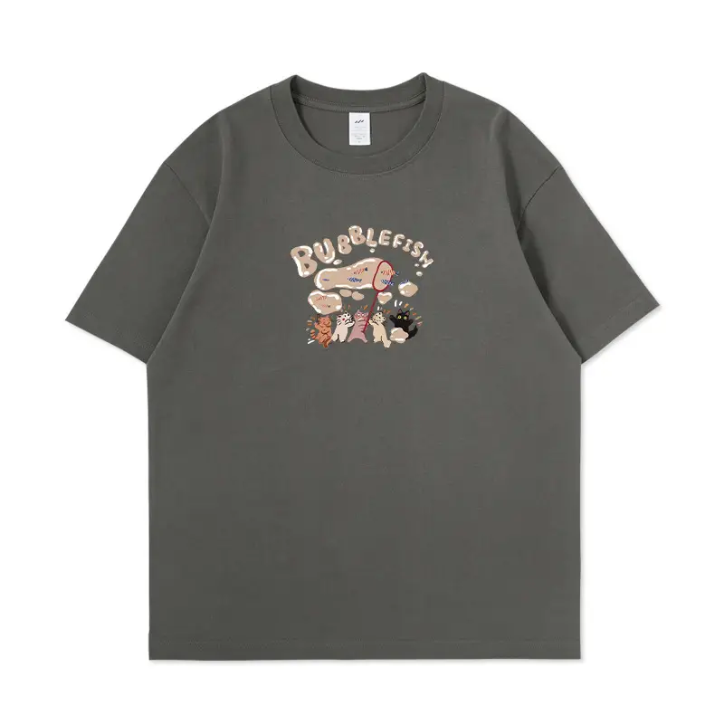 Men Cartoon Printed Cotton T-Shirt Dark Blue Loose Large - Image 14