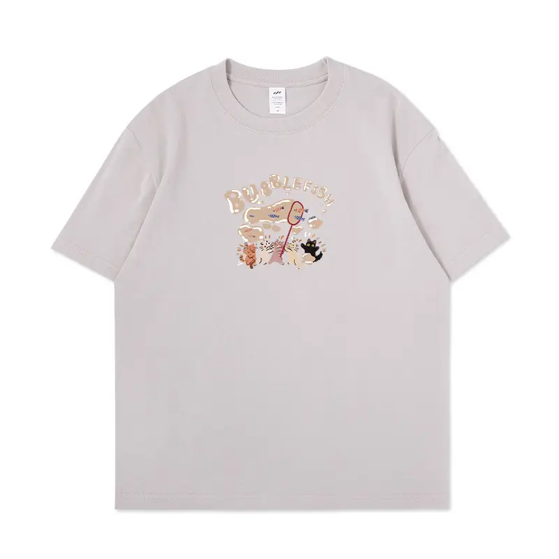 Men Cartoon Printed Cotton T-Shirt Dark Blue Loose Large - Image 3