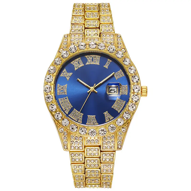 Luxury Gold Diamond Watch for Men Red Face Roman Scale - Image 3
