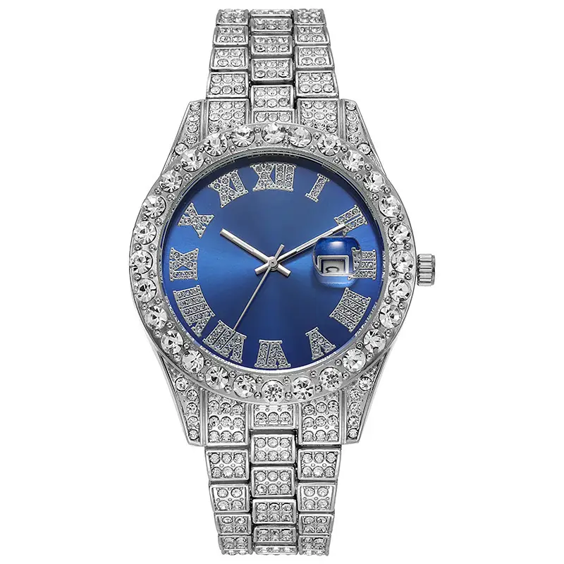 Luxury Gold Diamond Watch for Men Red Face Roman Scale - Image 5