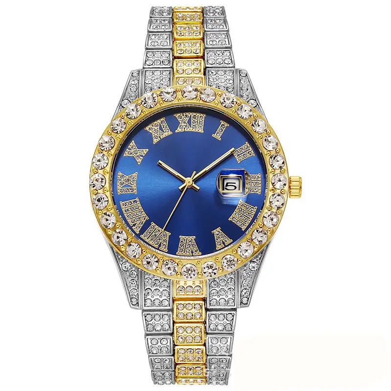 Luxury Gold Diamond Watch for Men Red Face Roman Scale - Image 8