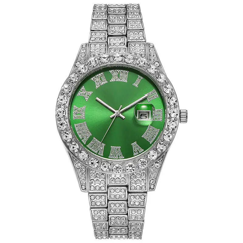 Luxury Gold Diamond Watch for Men Red Face Roman Scale - Image 6