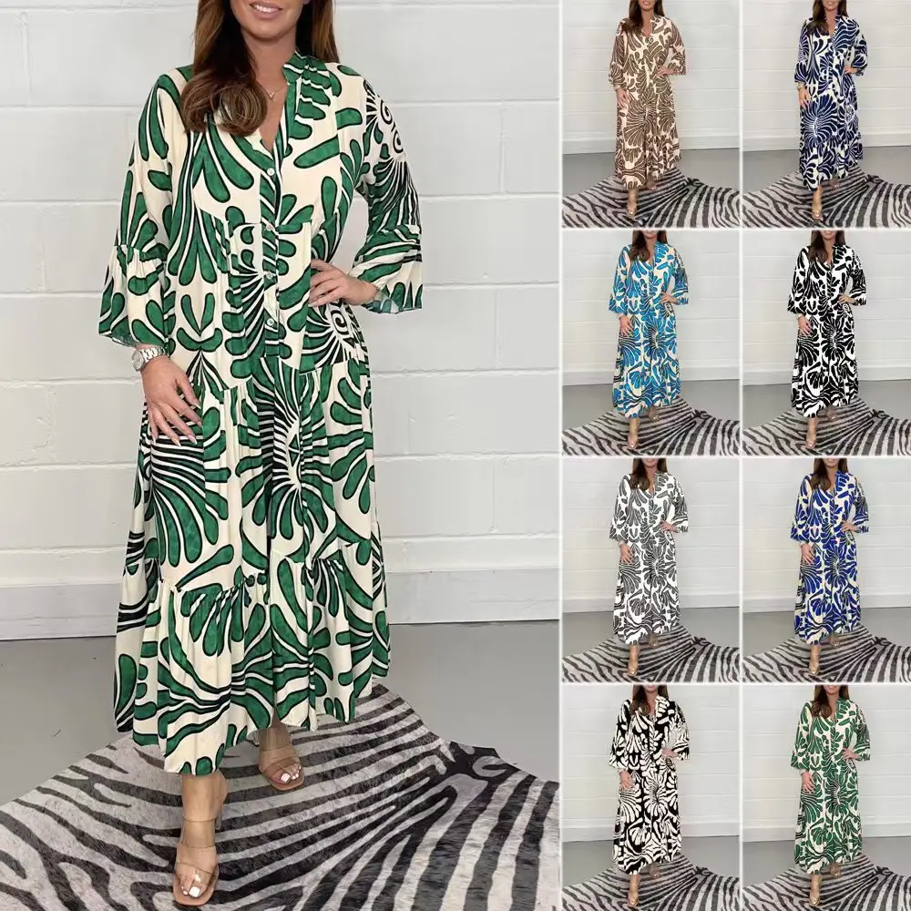 Women's Printed Loose Fit Dress Black White - Image 3
