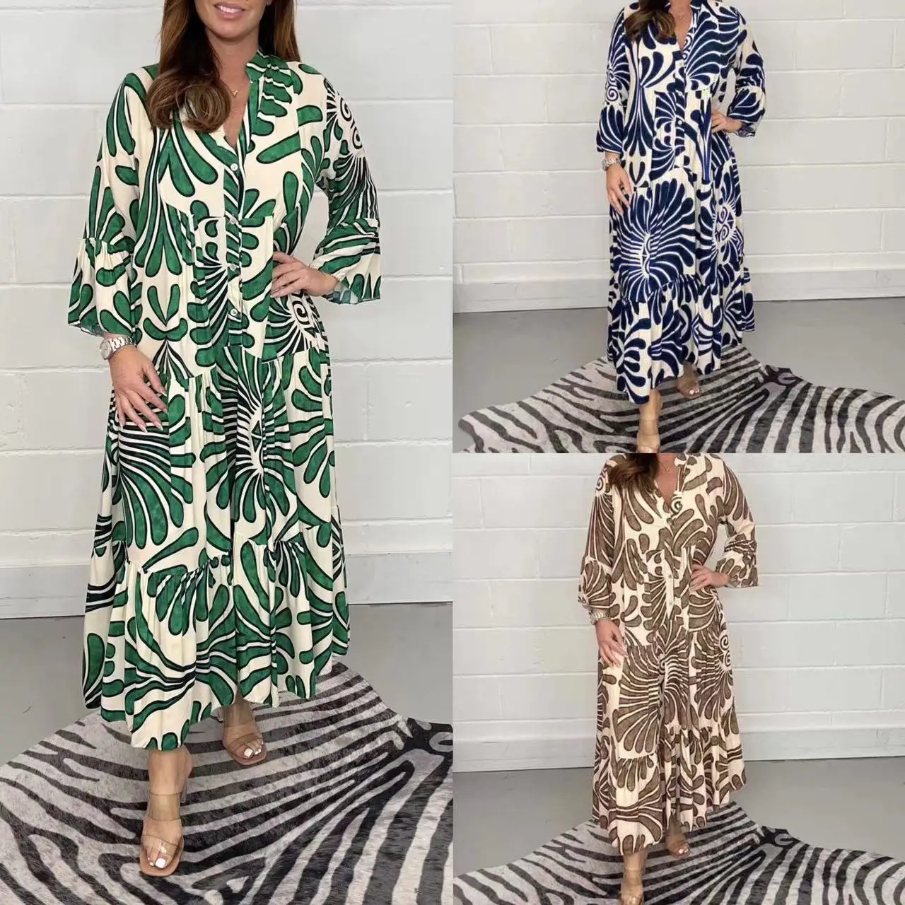 Women's Printed Loose Fit Dress Black White — feature 12