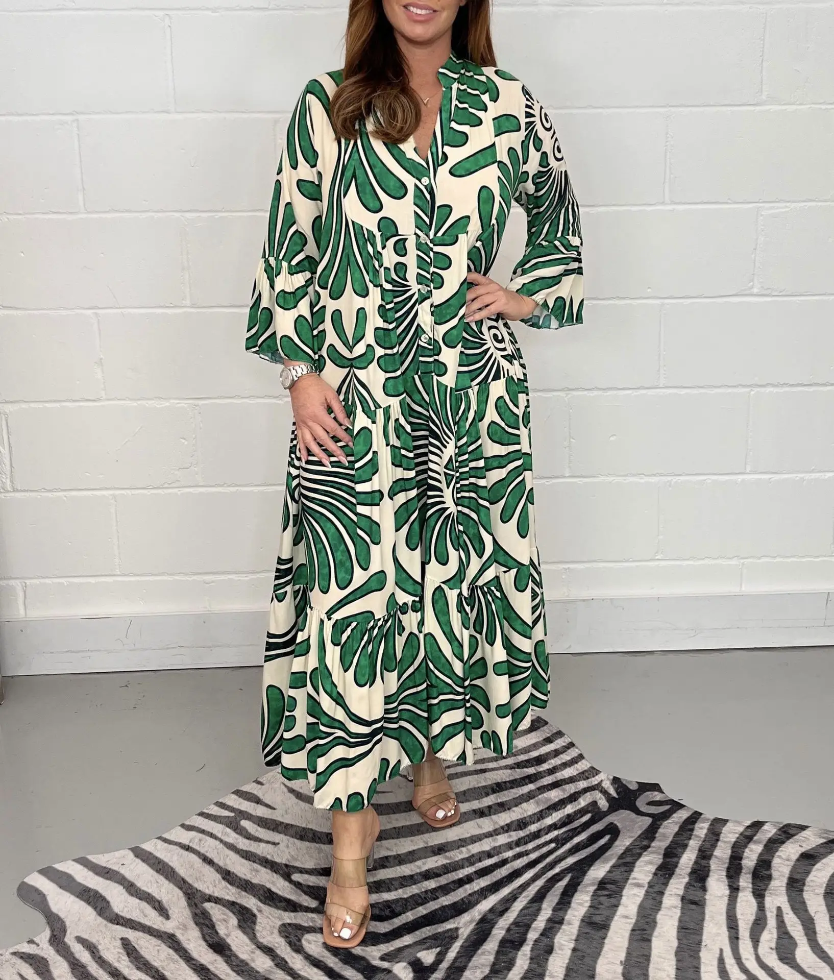 Women's Printed Loose Fit Dress Black White — feature 13