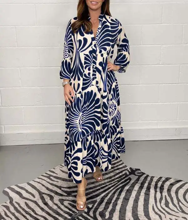 Women's Printed Loose Fit Dress Black White — feature 18