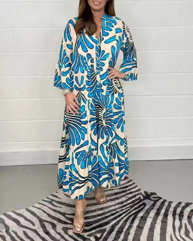 Women's Printed Loose Fit Dress Black White — feature 19