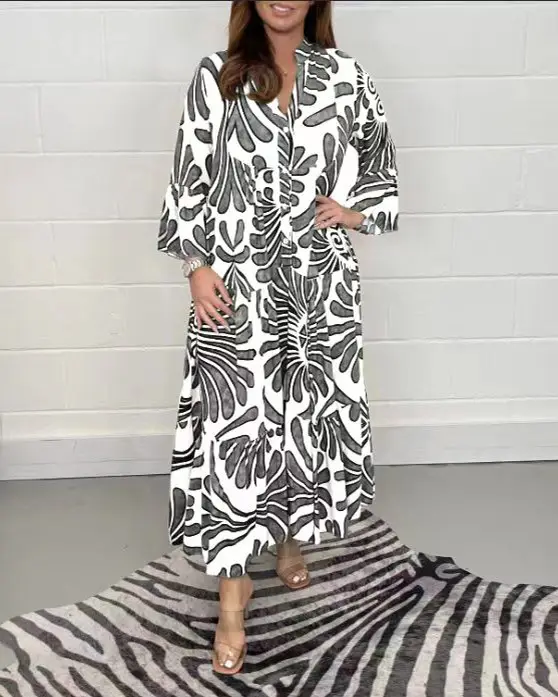 Women's Printed Loose Fit Dress Black White — feature 21
