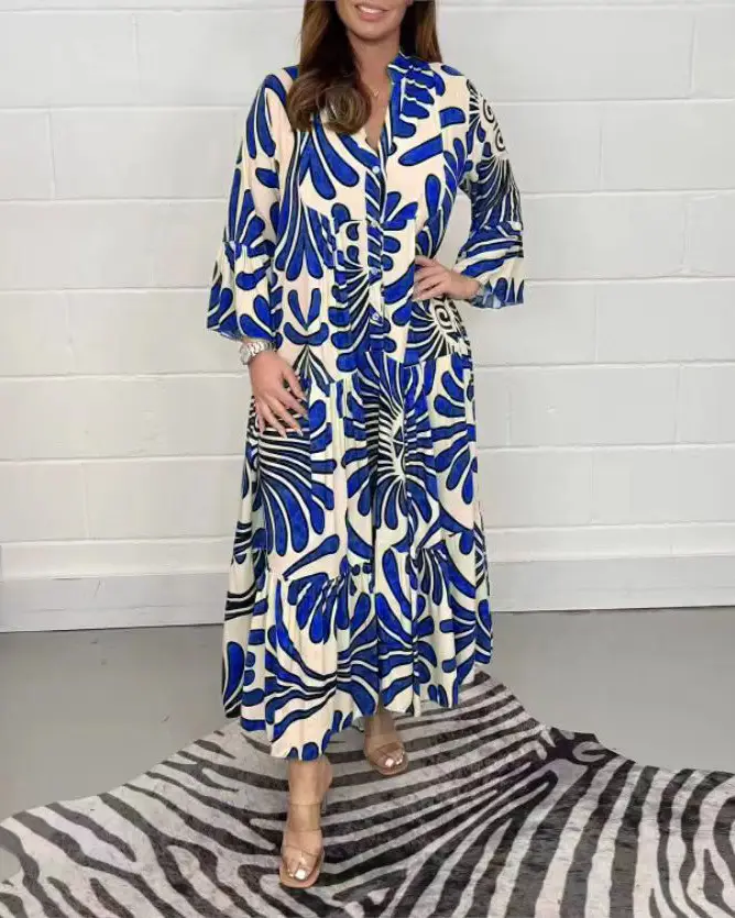 Women's Printed Loose Fit Dress Black White — feature 22
