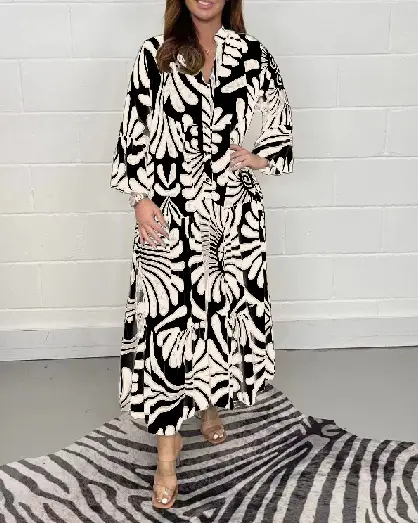 Women's Printed Loose Fit Dress Black White — feature 23