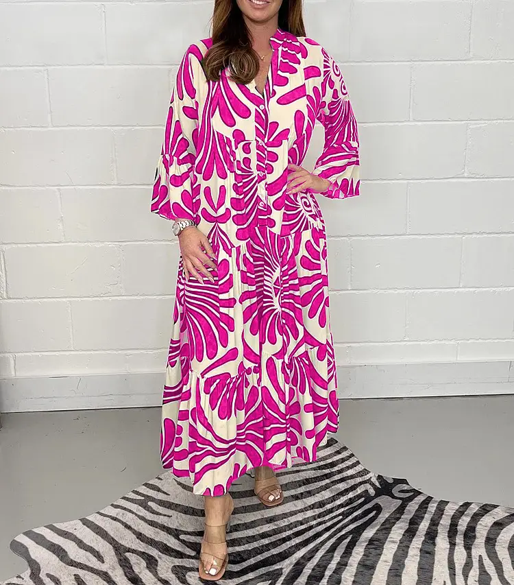 Women's Printed Loose Fit Dress Black White — feature 24