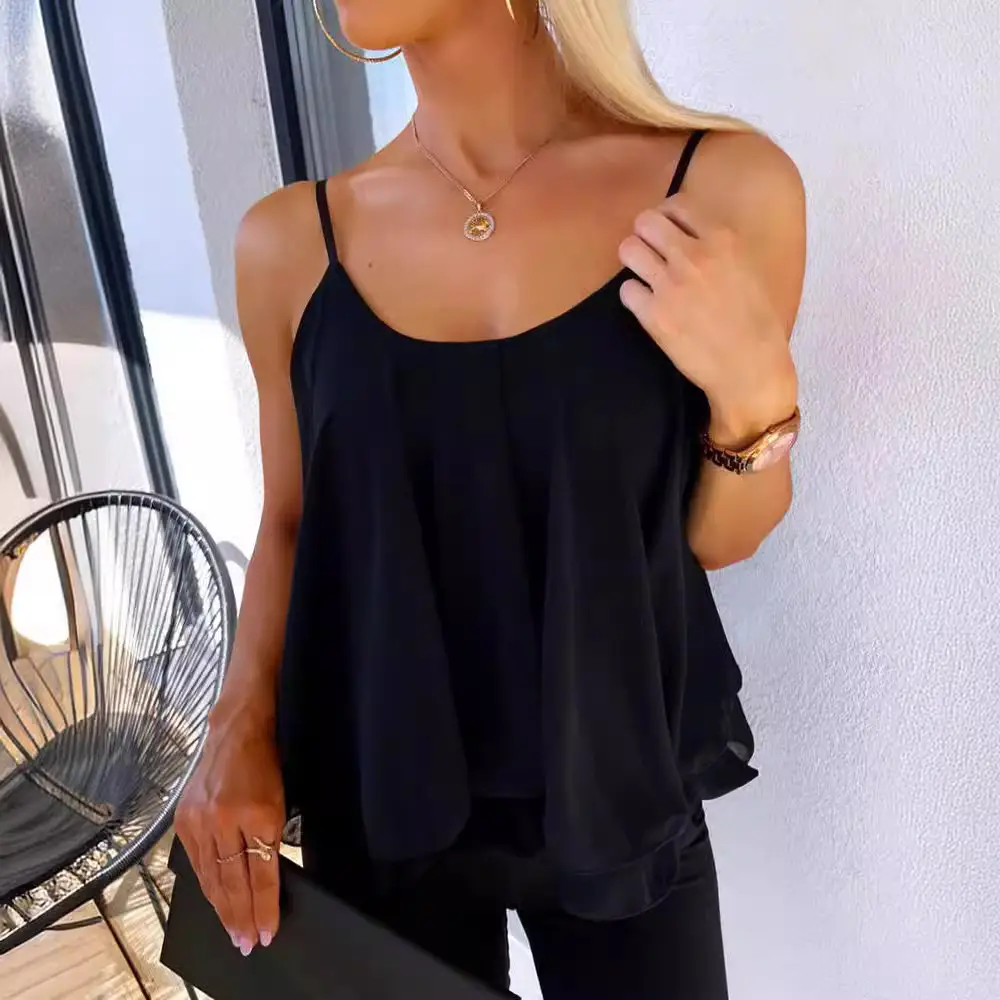 Light Blue Chiffon V-Neck Vest Top for Women - Image 9
