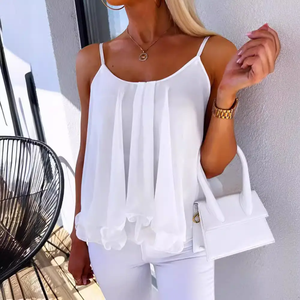 Light Blue Chiffon V-Neck Vest Top for Women - Image 11