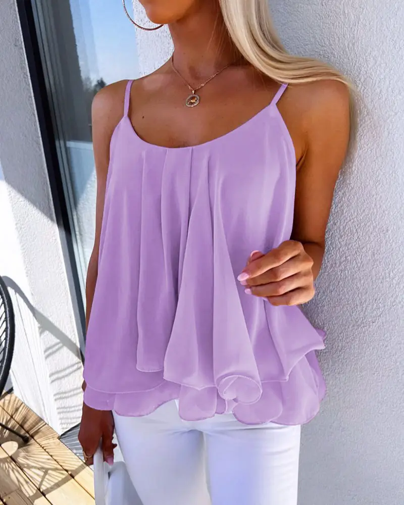 Light Blue Chiffon V-Neck Vest Top for Women — feature 33