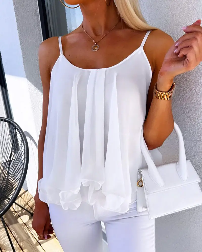Light Blue Chiffon V-Neck Vest Top for Women - Image 3