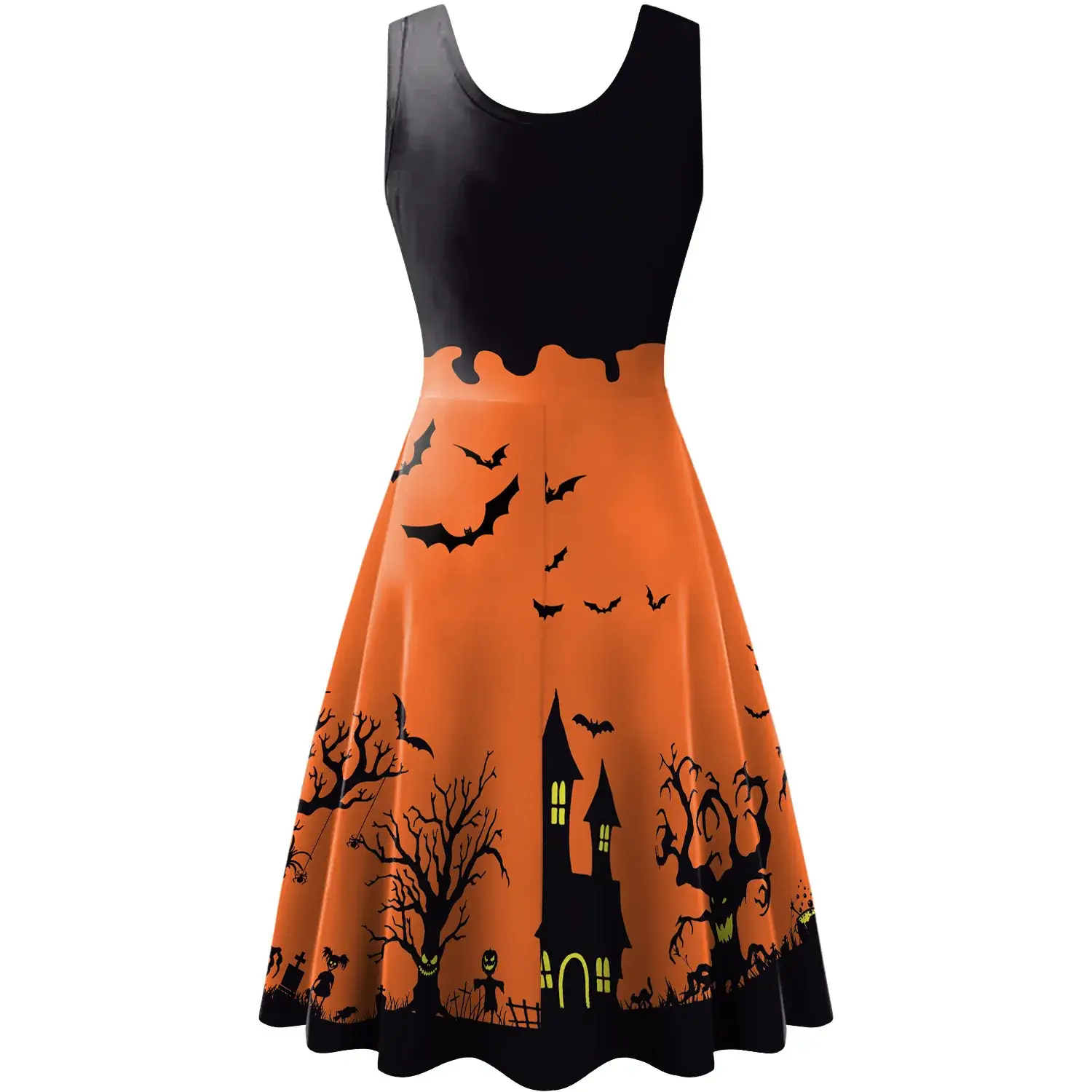 Women's 2024 Halloween Skirt Dress with Bat & Castle Print - Image 4