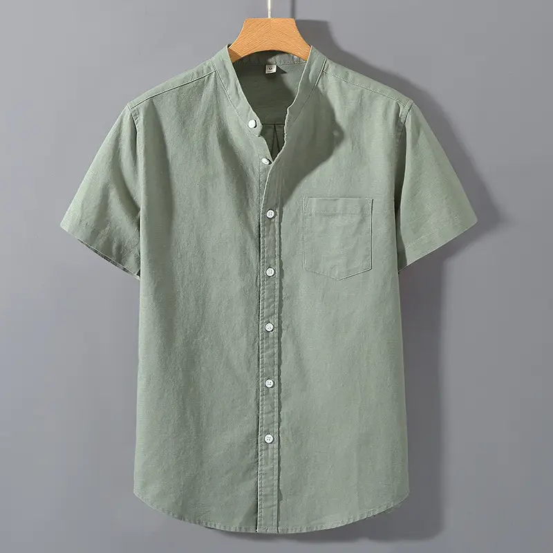 Men Linen Short Sleeve Shirt Loose Fit Cream - Image 2