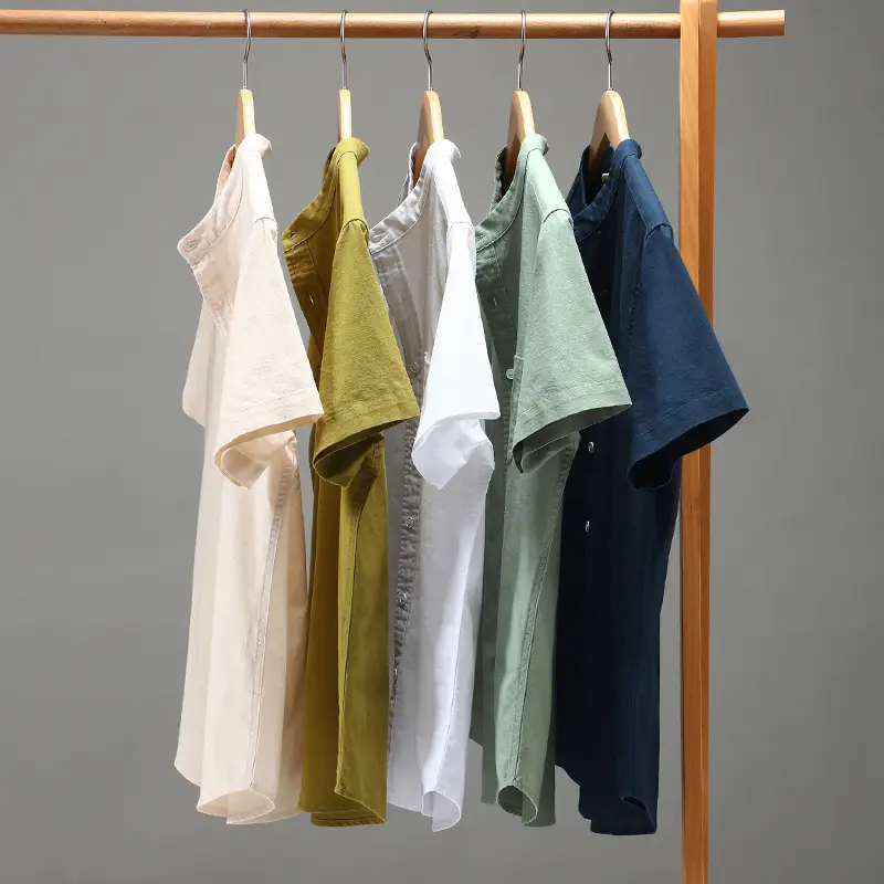 Men Linen Short Sleeve Shirt Loose Fit Cream - Image 11